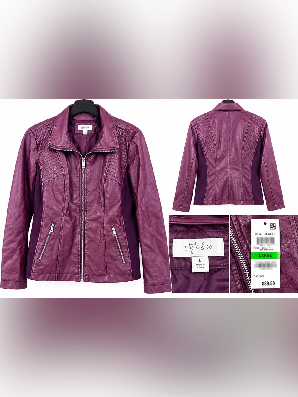 Style & Co. Girls' Plum Faux Leather Moto Jacket